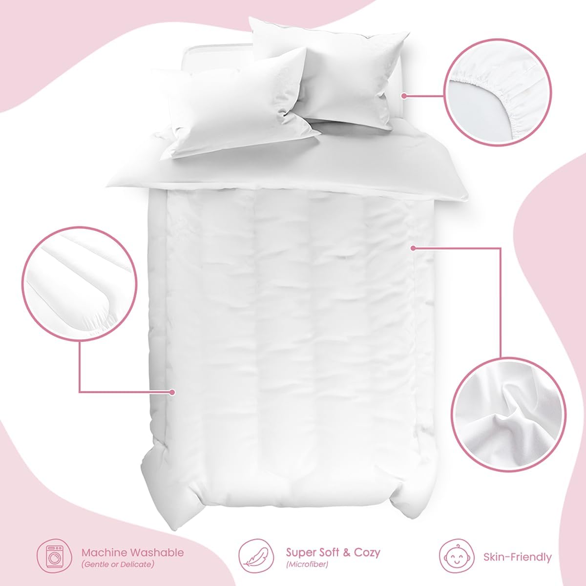 SANDJEST White Duvet Cover Set Twin Size for Kids