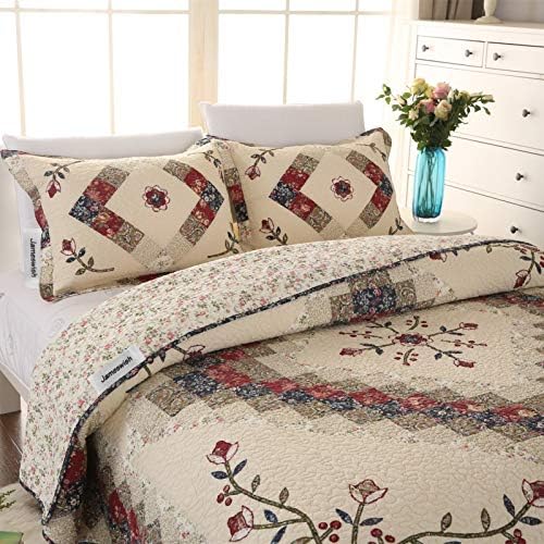 Jameswish Floral Patchwork Quilt Set Queen Size 1