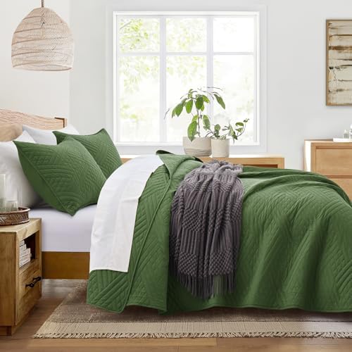 Lavsiry Olive Green Quilt Set Queen Size 3 Piece