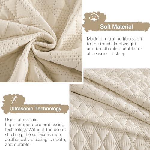 DJY Beige Queen Quilt Set with Pillow Shams