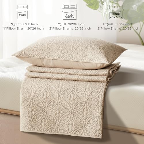 WURUIBO Full Queen Quilt Set Beige Microfiber