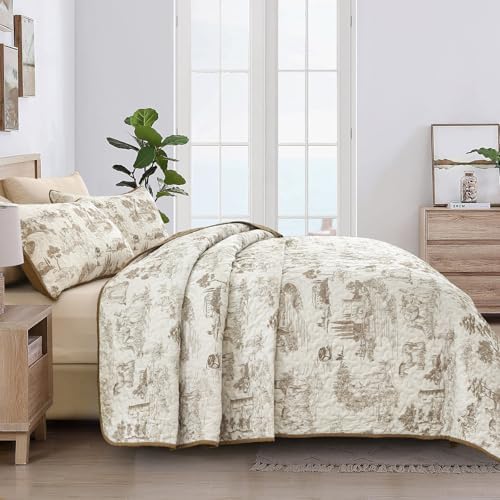 Drucon Khaki Quilt Set King Size - 3 Piece Farmhouse Bedding