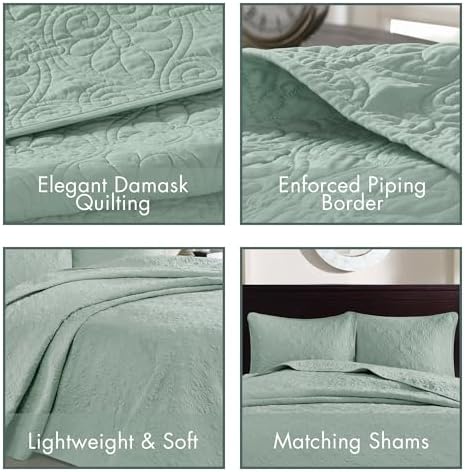 Madison Park Quebec Reversible Bedspread Set - Seafoam Damask
