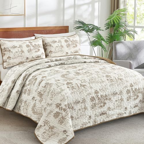 Drucon Khaki Quilt Set King Size - 3 Piece Farmhouse Bedding