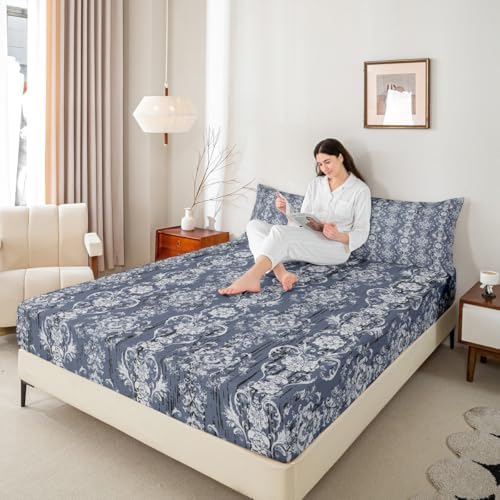 Erosebridal Damask Fitted Sheet Twin Gothic Floral