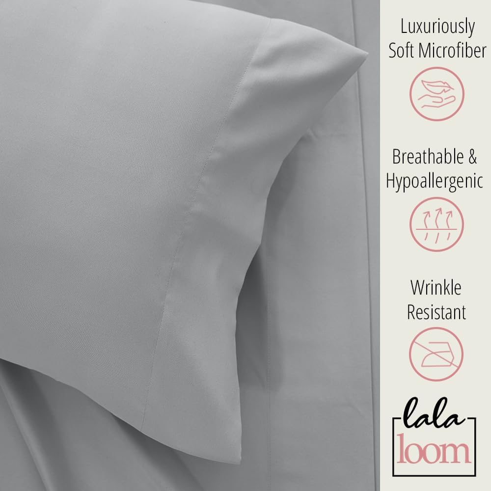 lalaLOOM Soft Gray Queen Sheet Set 4 Piece Microfiber Linen