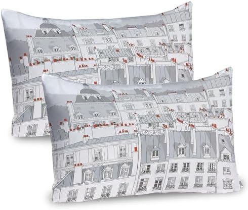 Ambesonne Paris Pillow Sham Set of 2 26x20 Microfiber Pale Grey Orange White