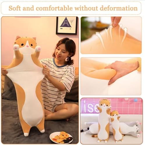 Somao Long Cat Plush Pillow - Soft Hugging Pillow for Kids and Adults