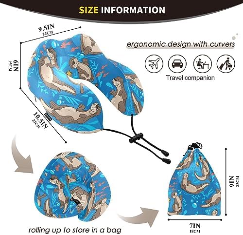 Sletend Cute Otters Travel Neck Pillow with Storage Bag