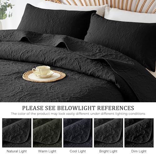 WURUIBO Black Quilt Set Queen Size Bedding