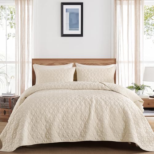 DJY Beige Queen Quilt Set with Pillow Shams