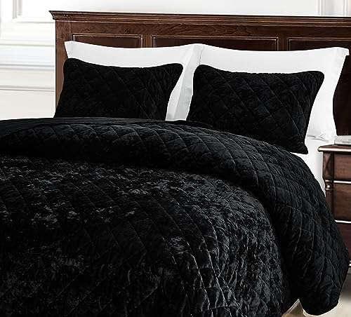 Chezmoi Lux Black Velvet Quilt King Set