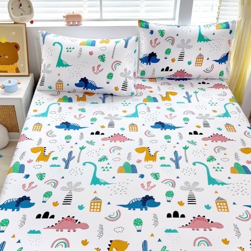 Homilay Queen Sheets Set for Kids - 4 Piece Dinosaur Pattern Bedding