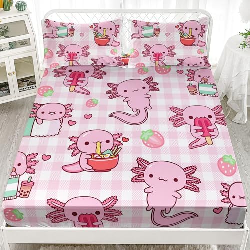 HOSIMA Pink Axolotl Fitted Sheet Set Twin Size 1