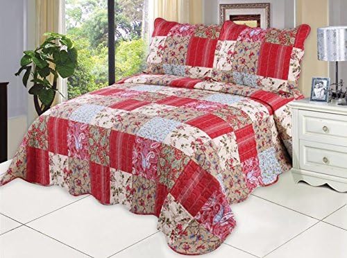 English Roses Quilt Set Reversible 3PC FullQueen Size