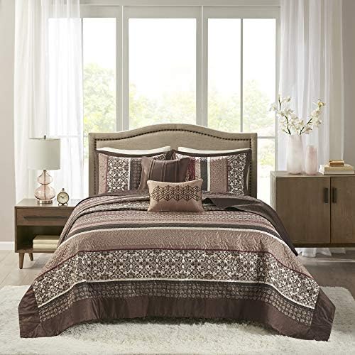 Madison Park Princeton Reversible Quilted Bedspread Set Queen 102x118 Red 5 Piece 1