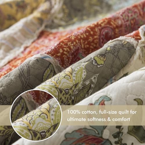 Etwel Queen Quilt Bedding Set Patchwork Lightweight Floragrid Beige Comforter