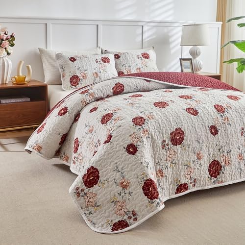 Shxime Floral Quilt Set 3 Pieces Queen Size