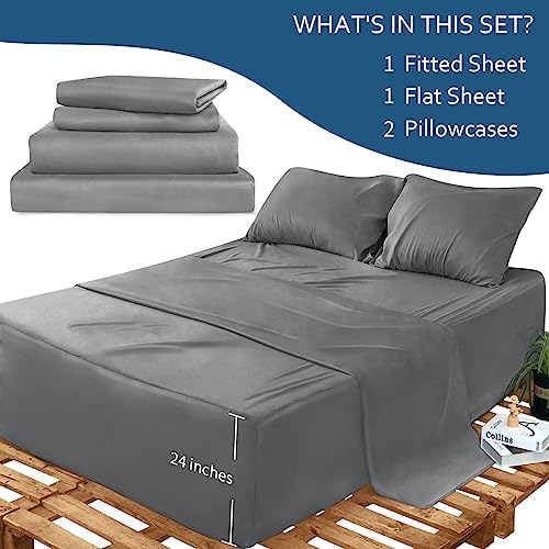 Moonsea Deep Pocket Twin Sheet Set for Air Mattress - 4 Piece Grey