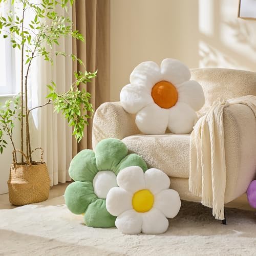 Cute Daisy Shaped Throw Pillow - White Yellow 1574 Inch