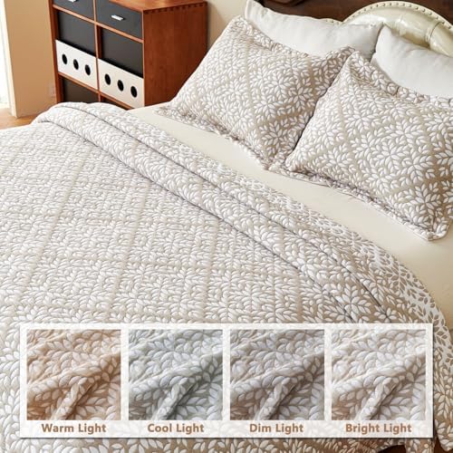 EVENHUG Reversible Leaf Cotton Quilt Set King Size