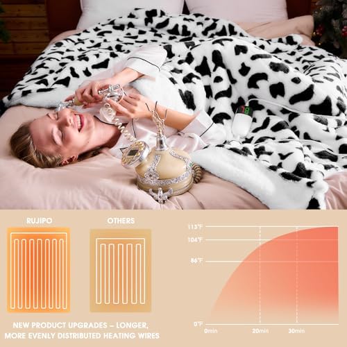 RUJIPO Cow Print Heated Electric Blanket Twin