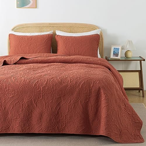 ROARINGWILD Boho Burnt Orange Quilt Set with Pillow Shams