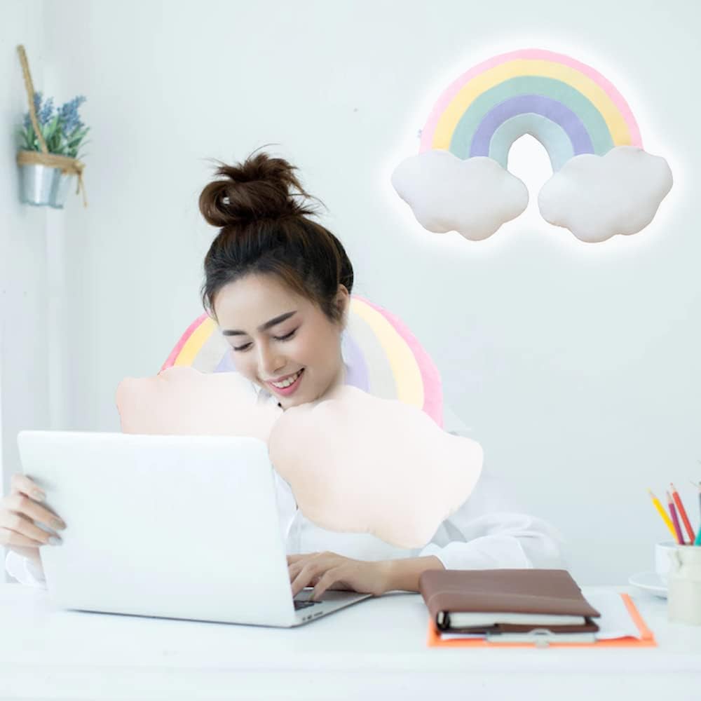 BENEKIY Rainbow Cloud Plush Pillow for Girls 21 Inch Throw