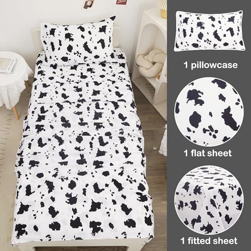 Viviland 3-Piece Cow Print Twin Sheet Set for Kids