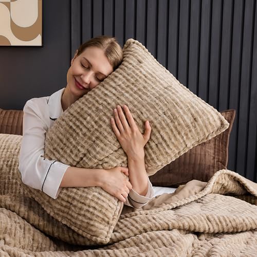 Wonderful Velvet Quilt Queen Set Fluffy Faux Fur Comforter with Shams
