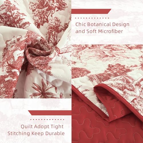 Wongs Bedding Botanical Quilt Set Queen Size Red 3 Pieces