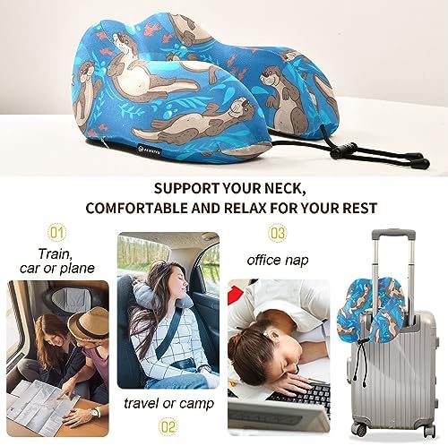 Sletend Cute Otters Travel Neck Pillow with Storage Bag
