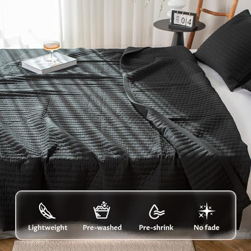 KASENTEX King Size Quilt Set - Stone Washed Black