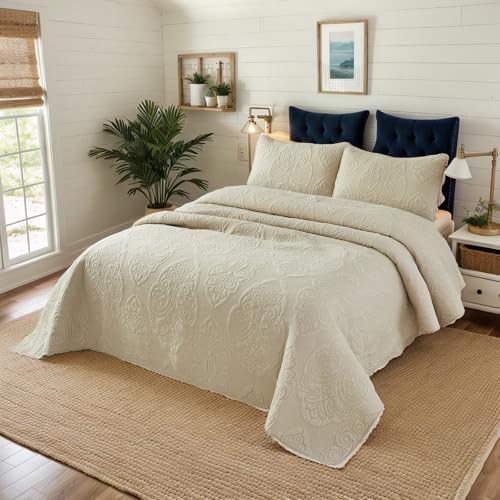 Brandream Queen Size Quilt Set 3-Piece Cotton Beige