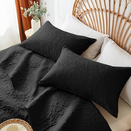 WURUIBO Black Quilt Set Queen Size Bedding