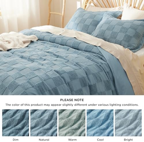 Bedsure Boho Queen Duvet Cover - Checkered Soft Shabby Chic