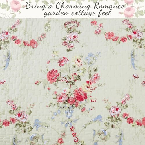 Cozy Line Khaki Cream Yellow Floral Reversible Quilt 3 Piece King Set