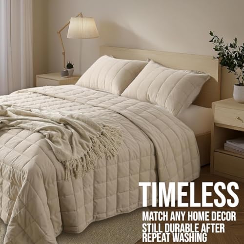 KASENTEX Oversized Queen Quilt Set - Sand Beige