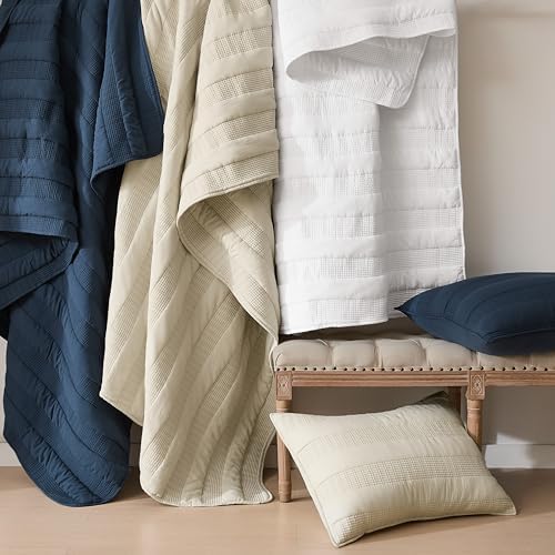 HomeSerene Beige Striped King Quilt Set