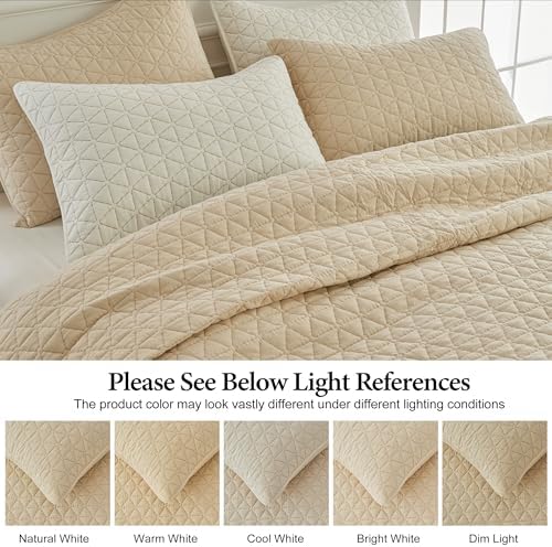 SimpleOpulence Cotton Quilt Set Queen Size Khaki 3-Piece