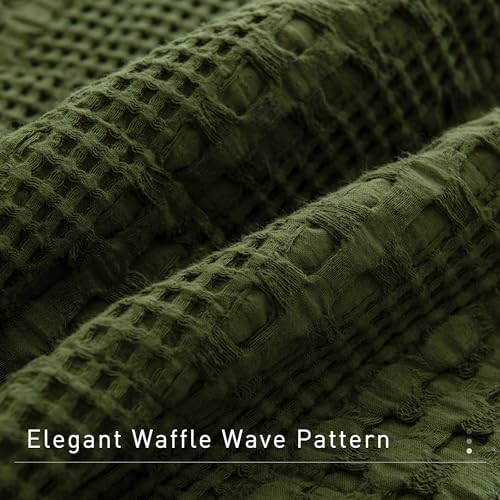 CozyTide Queen Quilt Set 3 Pieces Olive Green Waffle Weave