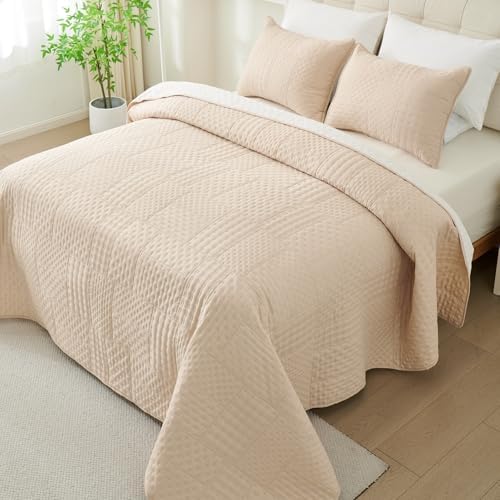 Cmfshape Queen Quilt Set - 3 Pieces Reversible Ultrasonic Quilt