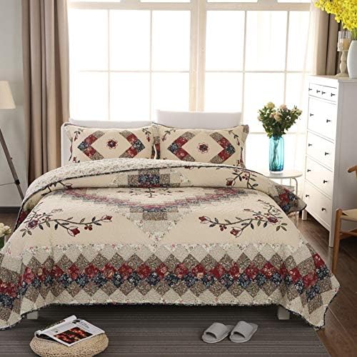 Jameswish Floral Patchwork Quilt Set Queen Size 1