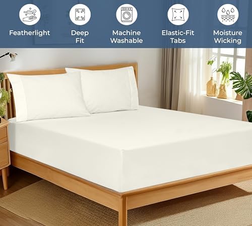 Royale Linens 100 Organic Cotton Twin XL Fitted Sheet - Ivory Deep Pocket