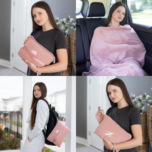 BlueHills Premium Soft Travel Blanket Pillow Dusty Rose Pink M02
