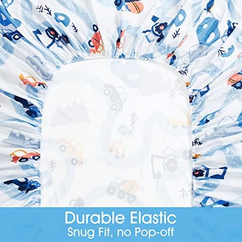 BYSURE Twin Sheets Set Kids Car Trace Blue 3 Pieces