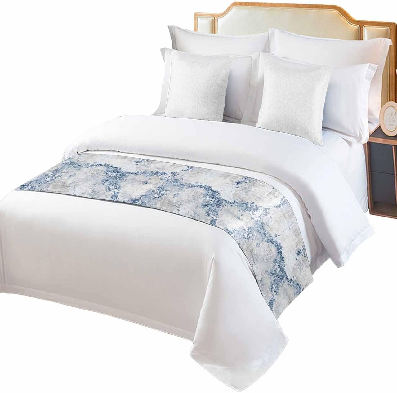 Jolunifun Blue Marble Bed Runner Scarf Queen Size 1