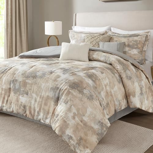 Madison Park Gray Queen Comforter Set 7 Piece