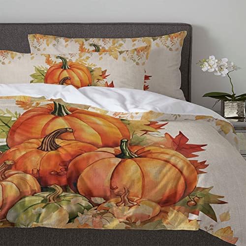 Boanket Orange Pumkins 3-Piece Fall Duvet Set Queen Size