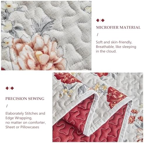 Shxime Floral Quilt Set 3 Pieces Queen Size